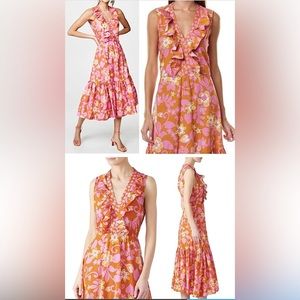 WARM Pink and Orange Floral Cotton Sierra Ruffled Dress Size 4/Medium